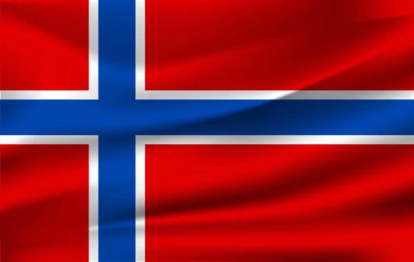 Bandiera sventolante realistica della Norvegia. Bandiera fluente strutturata in tessuto, vettore EPS10 — Vettoriale Stock