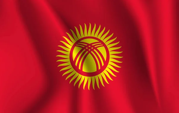 Realistic waving flag of Kyrgyzstan. Current national flag of Kyrgyz Republic. Illustration of lying wavy shaded flag of Kyrgyzstan country. Background with kyrgyz flag. — Stock Photo, Image