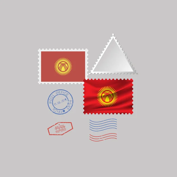 Conjunto de selos postais de bandeira KYRGYZSTAN, isolados em fundo cinza, ilustração vetorial. 10 eps —  Vetores de Stock