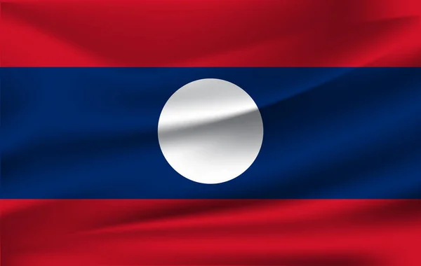 Laosz zászlaja. Realista integetett a Laoszi Népi Demokratikus Köztársaság zászlaja. — Stock Vector