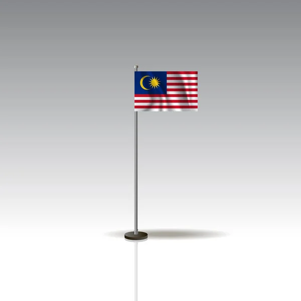 Daftar ilustrasi negara MALAYSIA. Bendera nasional MALAYSIA diisolasi dengan latar belakang abu-abu. EPS10 - Stok Vektor