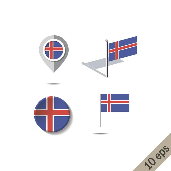 Pines de mapa con bandera de Islandia — Archivo Imágenes Vectoriales