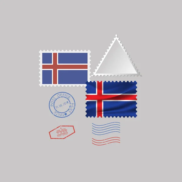 Набор почтовых марок с флагом ICELAND, изолированный на сером фоне, векторная иллюстрация. 10 eps — стоковый вектор
