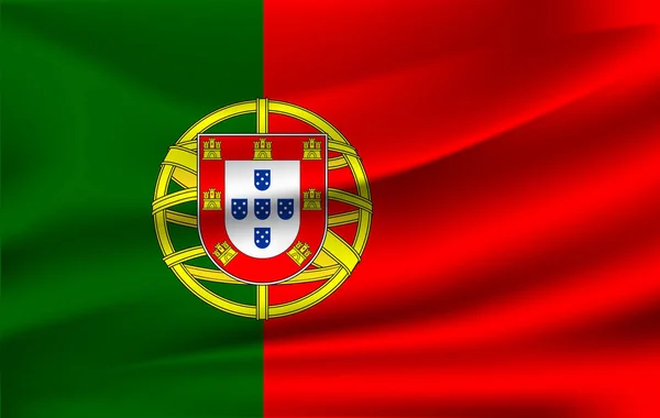 Bandiera sventolante realistica del Portogallo. Bandiera fluente strutturata in tessuto, vettore EPS10 — Vettoriale Stock
