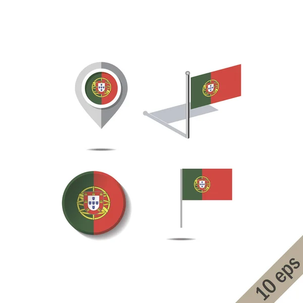 Kaartspelden met vlag van Portugal — Stockvector