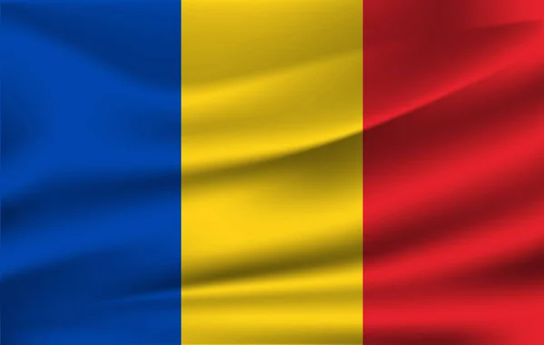 Romanya bayrağı sallayarak gerçekçi. Kumaş dokulu akan bayrak, vektör Eps10 — Stok Vektör