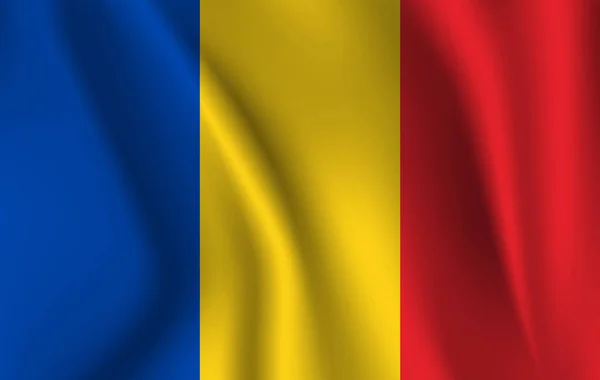 Romanya bayrağı sallayarak gerçekçi. Kumaş dokulu akan bayrak, vektör Eps10 — Stok Vektör