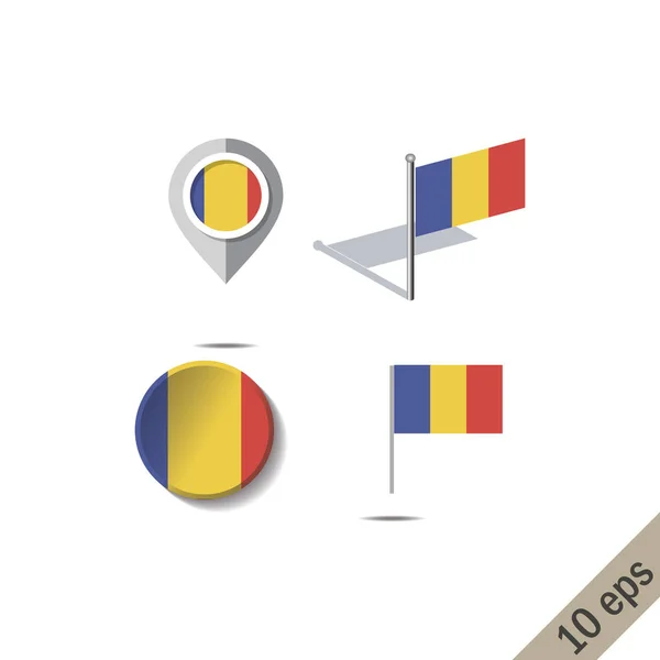 Harita iğne ile Romanya bayrağı — Stok Vektör