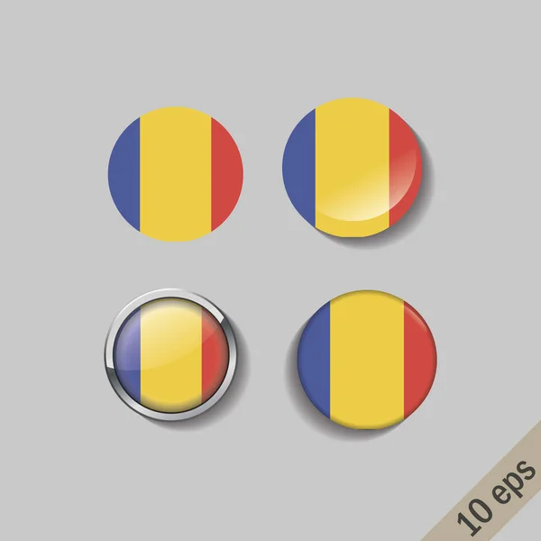 Romanya kümesi yuvarlak rozetleri bayraklar. — Stok Vektör