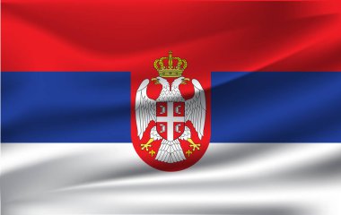 Sırbistan bayrağı sallayarak gerçekçi. Kumaş dokulu akan bayrak, vektör Eps10