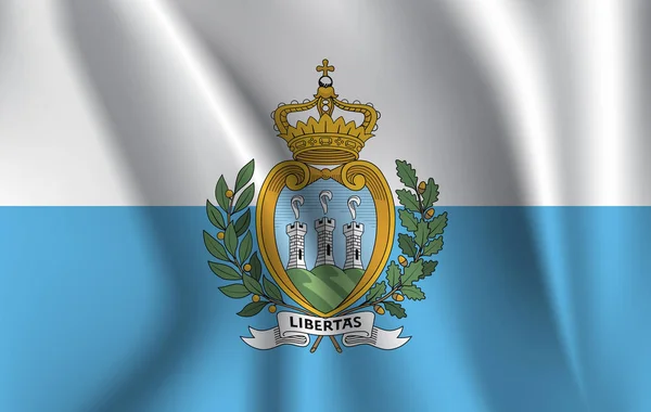 Bandera realista ondeando del San Marino. Tela texturizada bandera que fluye, vector EPS10 — Vector de stock