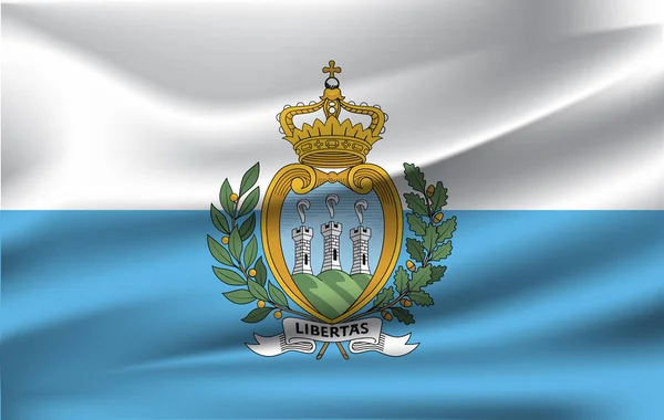Bandiera sventolante realistica della San Marino. Bandiera fluente strutturata in tessuto, vettore EPS10 — Vettoriale Stock