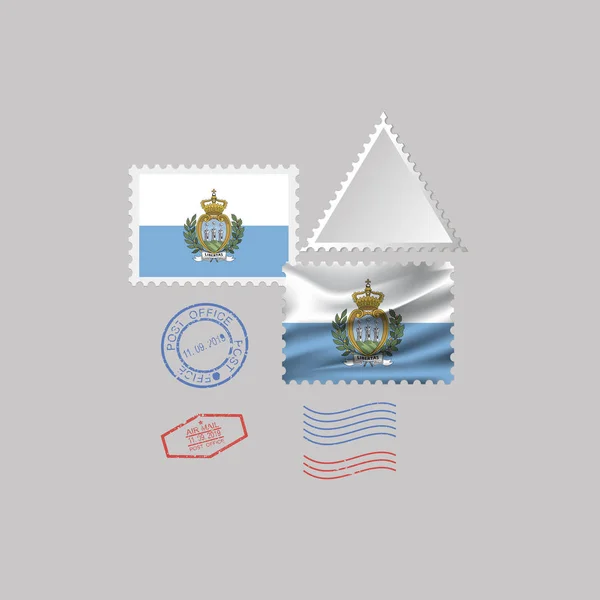 SAN MARINOl flag postage stamp set, isolado em fundo cinza, ilustração vetorial. 10 eps — Vetor de Stock