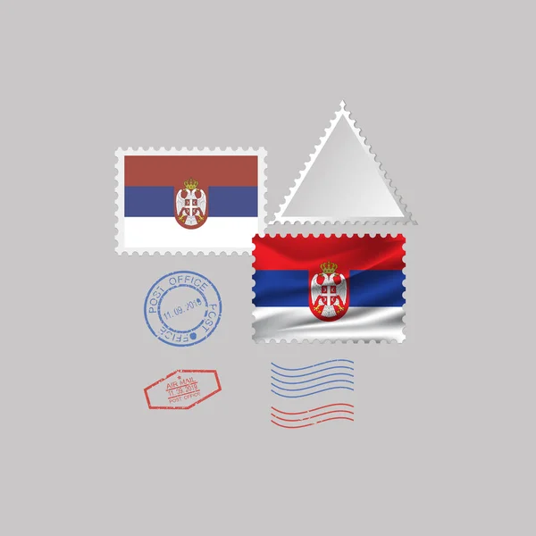 Conjunto de sellos postales de bandera de Serbia, aislados sobre fondo gris, ilustración vectorial. 10 eps — Vector de stock