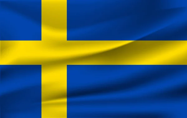 Sveriges realistiske flagskib. Stof tekstureret strømmende flag, vektor EPS10 – Stock-vektor