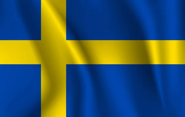 İsveç bayrağı sallayarak gerçekçi. Kumaş dokulu akan bayrak, vektör Eps10 — Stok Vektör
