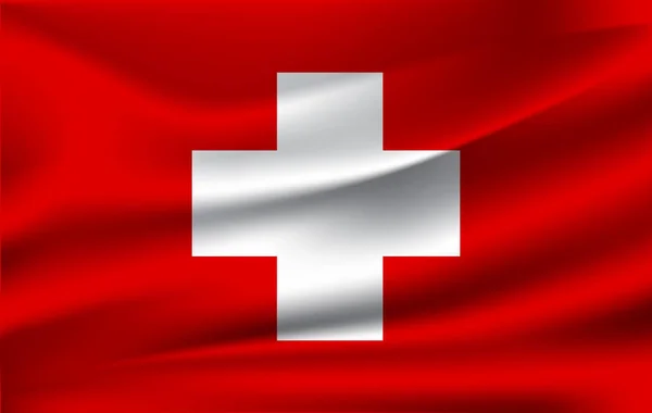 Realistiska viftar flagga i Schweiz. Tyg texturerat friflytande flagga, vektor Eps10 — Stock vektor