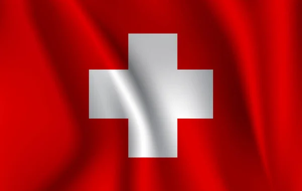 Bandeira acenando realista da Suíça. Tecido texturizado bandeira fluente, vetor EPS10 — Vetor de Stock