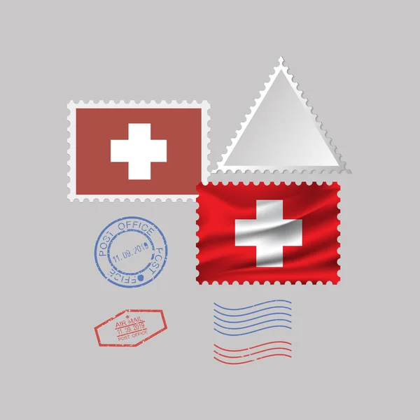 SWITZERLAND flag postage stamp set, isolated on gray background, vector illustration. 10 eps — Stock Vector