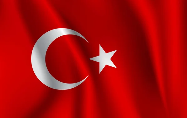 Bendera lambaian Turki yang realistis. Bendera mengalir bertekstur kain, vektor EPS10 - Stok Vektor