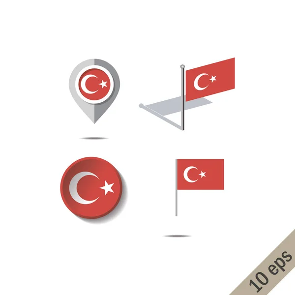 Alfileres de mapa con bandera de Turquía — Vector de stock