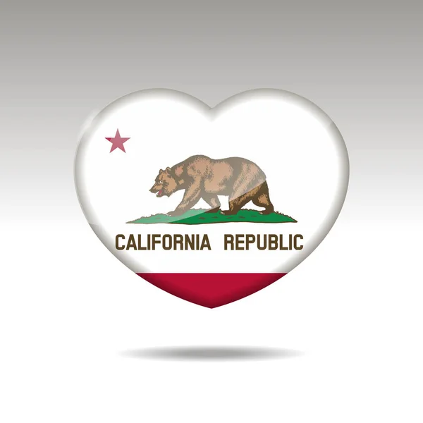 Me encanta el símbolo del estado de California. Icono de bandera del corazón. Ilustración vectorial . — Vector de stock