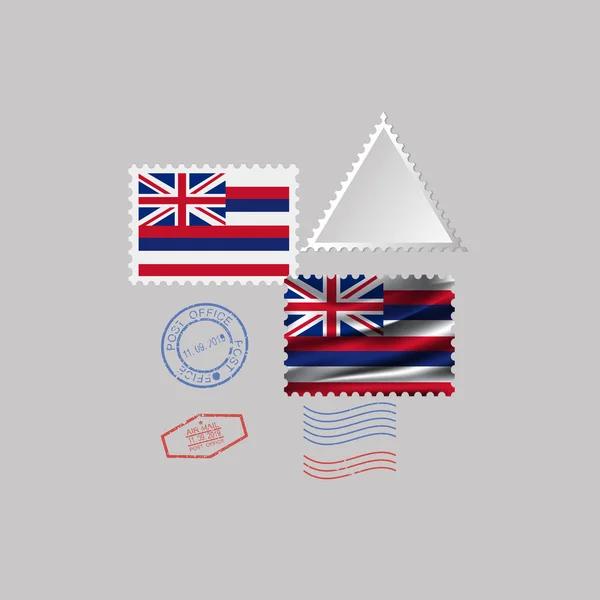 Carimbo postal com a imagem da bandeira do estado do Havaí. Ilustração vetorial . — Vetor de Stock