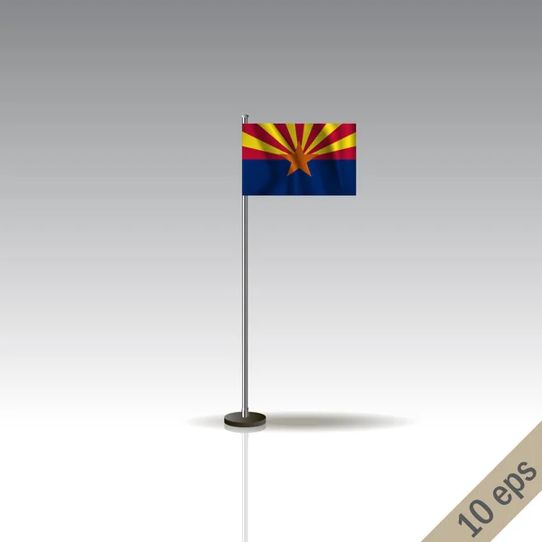 Arizona vector vlag sjabloon. Zwaaiende Arizona vlag op een metalen paal, geïsoleerd op een grijze achtergrond. — Stockvector
