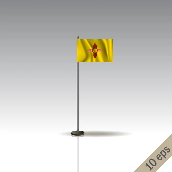 Neue mexikanische Vektor-Flaggen-Vorlage. schwenkt eine neue mexikanische Flagge auf einem Metallmast, isoliert auf einem grauen Hintergrund. — Stockvektor