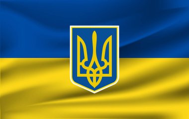 Ukrayna kumaş dokulu akan bayrağı gerçekçi dalgalanan bayrak vektör Eps10