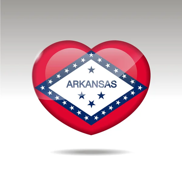 Amo el símbolo estatal Arcansas. Icono de bandera del corazón. 10 EPS — Vector de stock