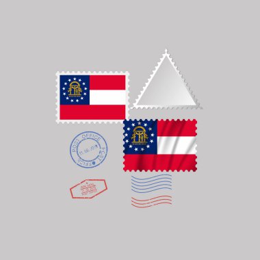 Gürcistan devlet bayrağı nın resminin yer verdiği posta pulu. Vektör İllüstrasyonu.