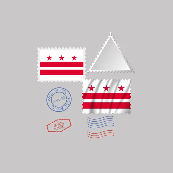Carimbo postal com a imagem da bandeira do estado do Distrito de Columbia. Ilustração vetorial . — Vetor de Stock