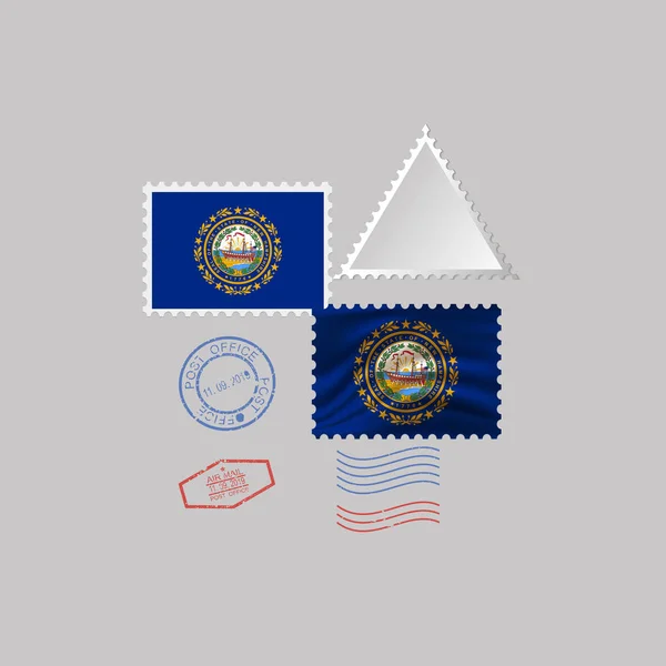 뉴 햄프셔 주 국기의 이미지와 우표. 벡터 일러스트레이션. — 스톡 벡터