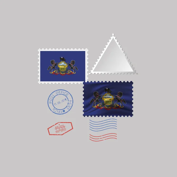 Carimbo postal com a imagem da bandeira do estado da Pensilvânia. Ilustração vetorial . —  Vetores de Stock