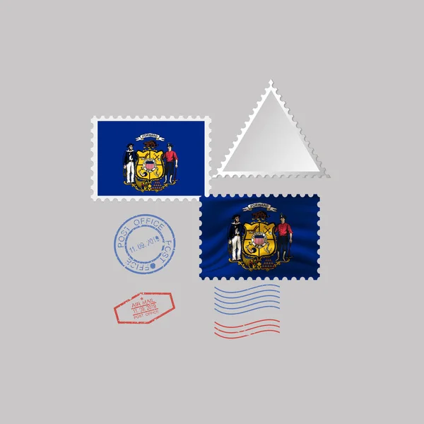 Sello postal con la imagen de la bandera del estado de Wisconsin. Ilustración vectorial . — Archivo Imágenes Vectoriales