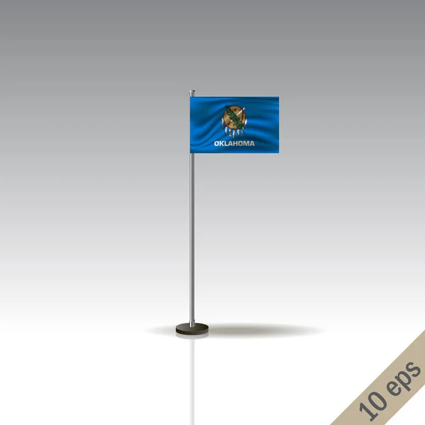 Plantilla Oklahoma vector bandera. ondeando la bandera de Oklahoma en un poste metálico, aislado sobre un fondo gris . — Archivo Imágenes Vectoriales