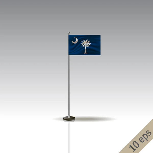 Plantilla de bandera vectorial Carolina del Sur. ondeando la bandera de Carolina del Sur sobre un poste metálico, aislado sobre un fondo gris . — Vector de stock