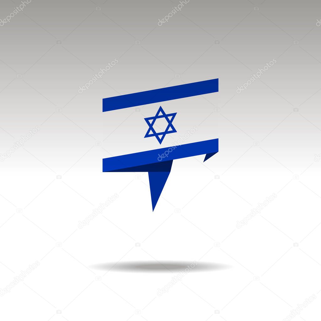 graphic representation of the location designation in the origami style with a flag ISRAEL on a gray background