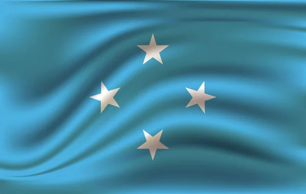 Reális integetett zászlaja Mikronézia, a integetett zászlaja Mikronéziai, nagy felbontású Fabric textúrájú lobogó zászló, vektor Eps10 — Stock Vector