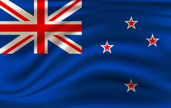 Bandeira de acenar realista da Nova Zelândia, Bandeira de acenar da Nova Zelândia, Bandeira de fluxo texturizada de tecido de alta resolução, vetor EPS10 — Vetor de Stock
