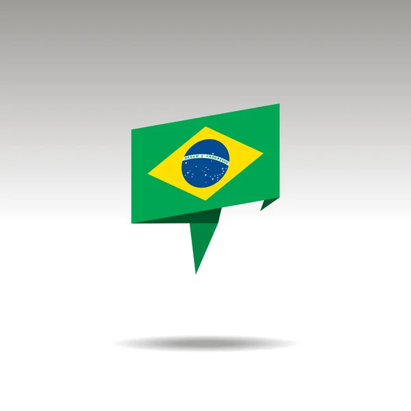 Gri bir arka planda bir bayrak Brezilya ile Origami tarzında konum atamasını grafik gösterimi — Stok Vektör