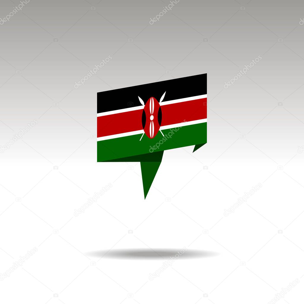 graphic representation of the location designation in the origami style with a flag KENYA on a gray background