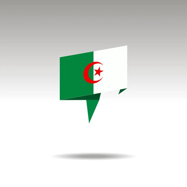 Representasi grafis dari penunjukan lokasi dalam gaya origami dengan sebuah bendera ALGERIA dengan latar belakang abu-abu - Stok Vektor