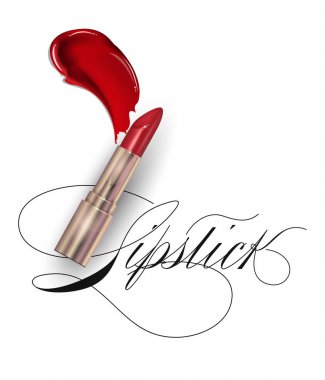 Kırmızı ruj ve smear ruj beyaz arka plan üzerinde. Güzellik ve kozmetik arka plan. Reklam el ilanı, afiş, broşür için kullanın. Şablon vektör.