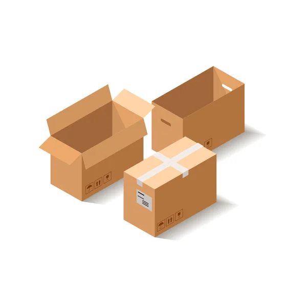 Recogida reciclar embalaje caja marrón. — Vector de stock