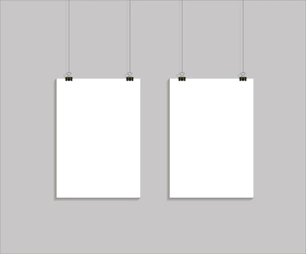 Vector template of 2 poster on clips . Vertical blank A4 mock up advertising banner — Stock Vector