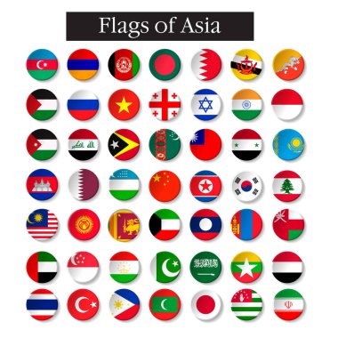 Dünya kümesi yuvarlak rozetleri işaretler. Asya. 10 eps