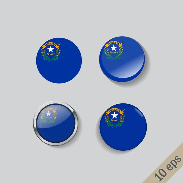 Zestaw okrągłych przycisków z obrazem stanu Nevada Flaga na szarym tle z cienia. — Wektor stockowy
