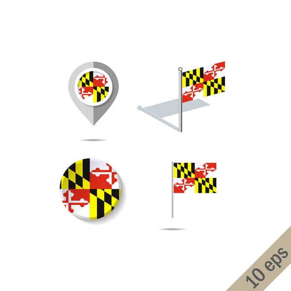 Alfileres de mapa con bandera de Maryland - ilustración vectorial — Vector de stock